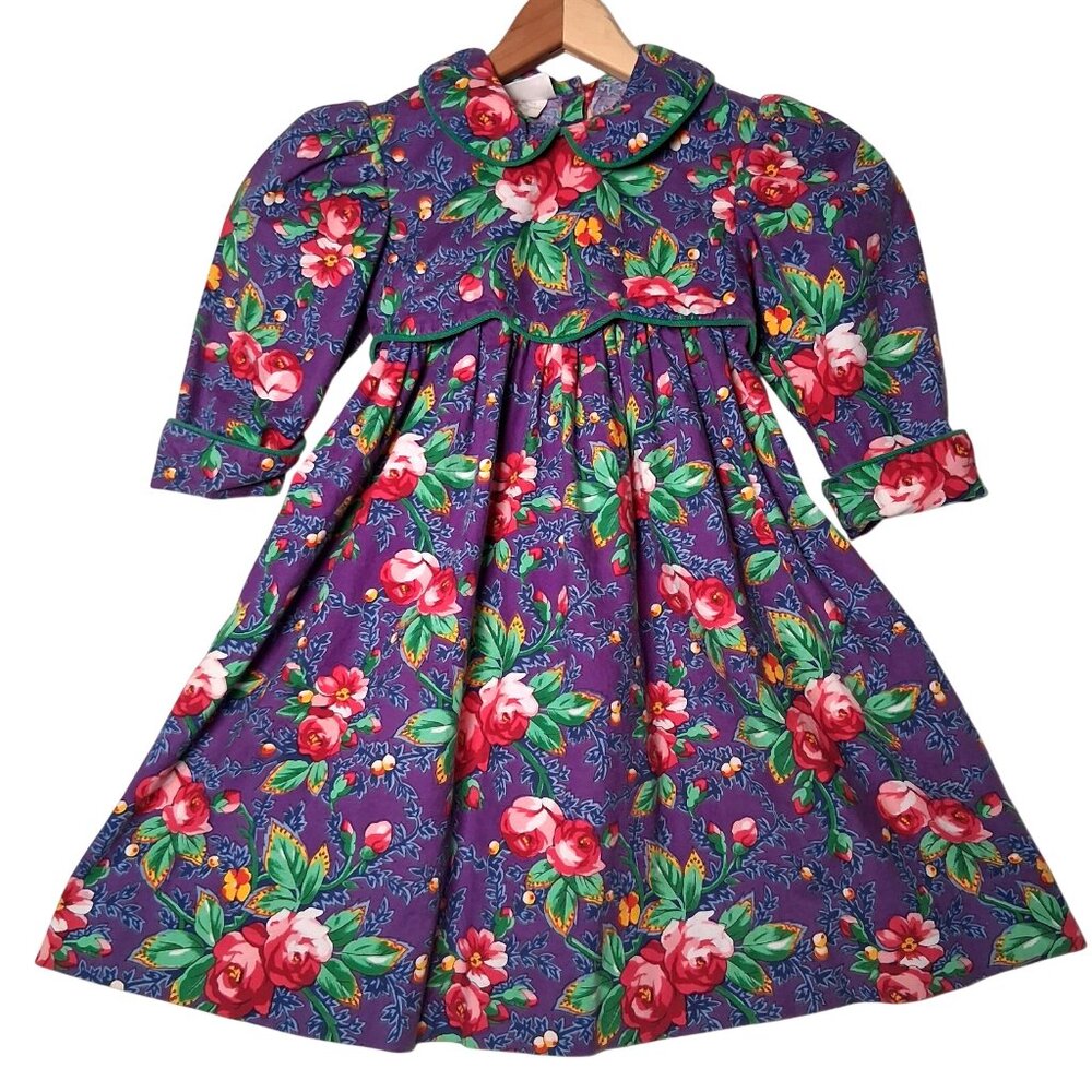 Vintage Wee Clancy Dress Size 4 Purple Pink Cabbage Rose Berries Cottagecore USA